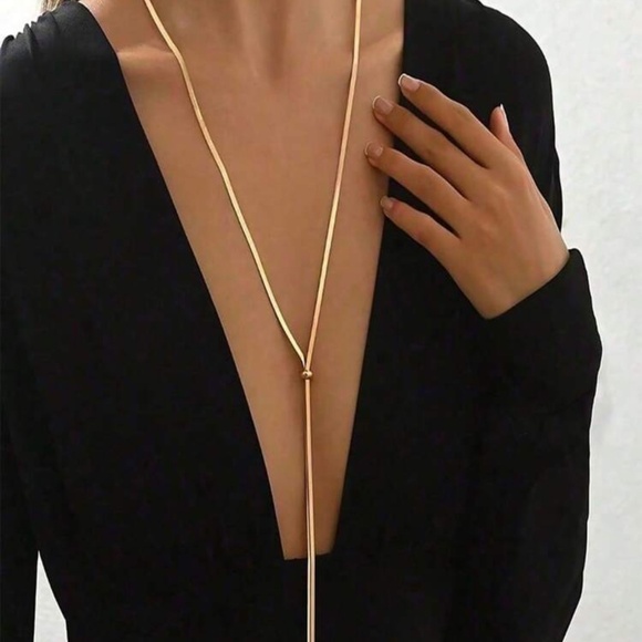 Gold Adjustable Lariat Necklace — Sleek Modern Y-Chain Design - Picture 1 of 3